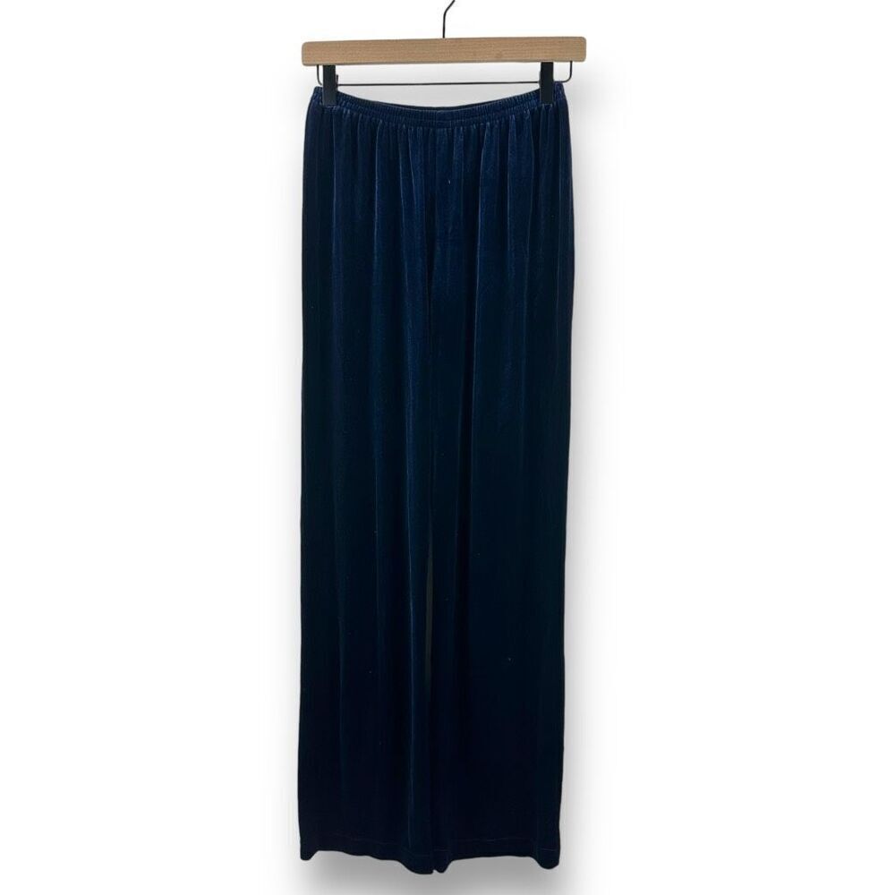 Passports Women's S Crushed Velvet Pull On Lounge Pants Dark Blue Relaxed Fit
